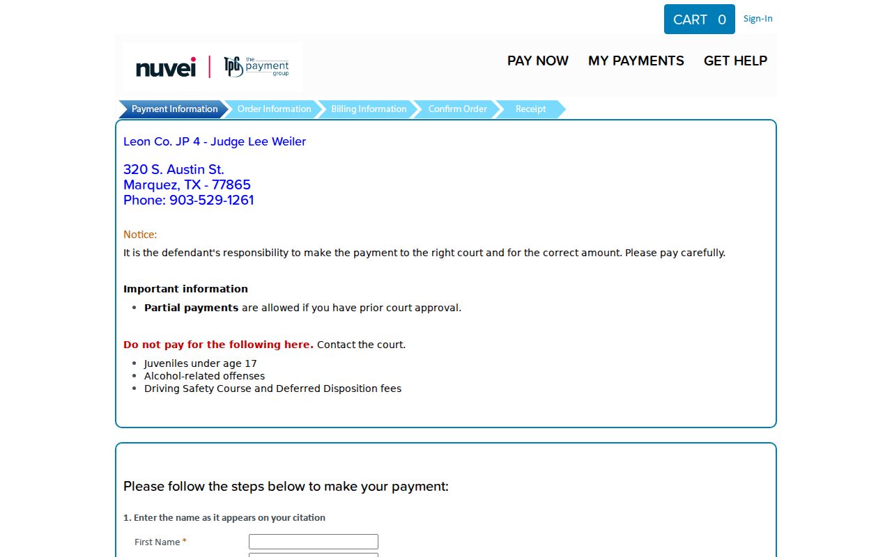 Leon County traffic warrant citation lookup through JP4 TrafficPayment