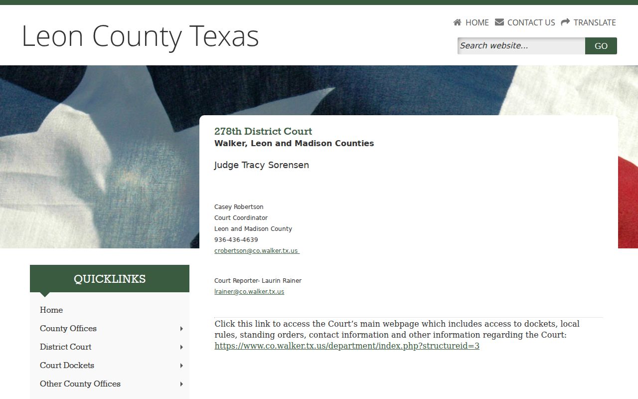 Leon County bench warrant contact route through the 278th District Court