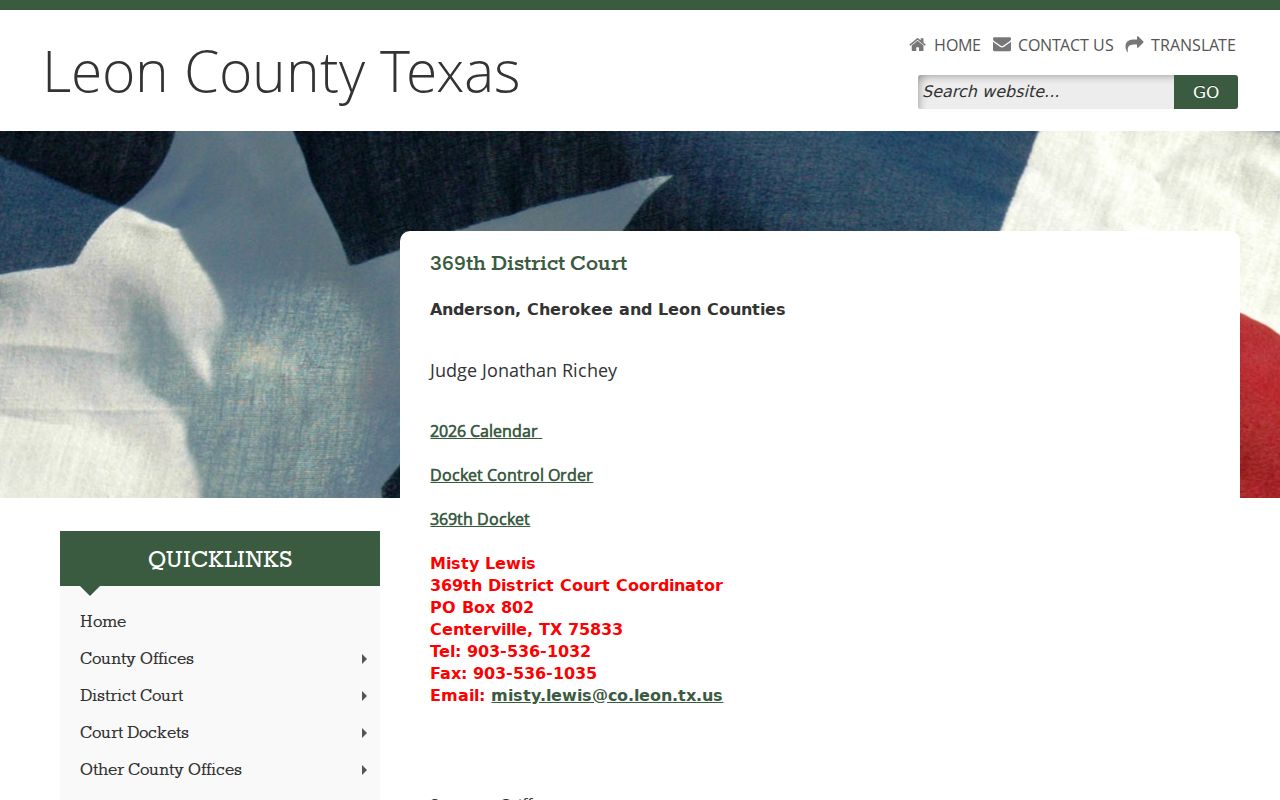 Leon County bench warrant contact route through the 369th District Court