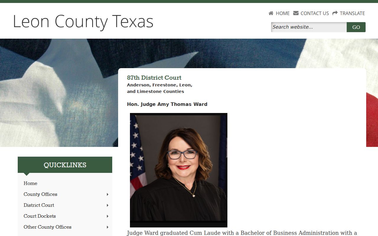 Leon County bench warrant court contact through the 87th District Court page