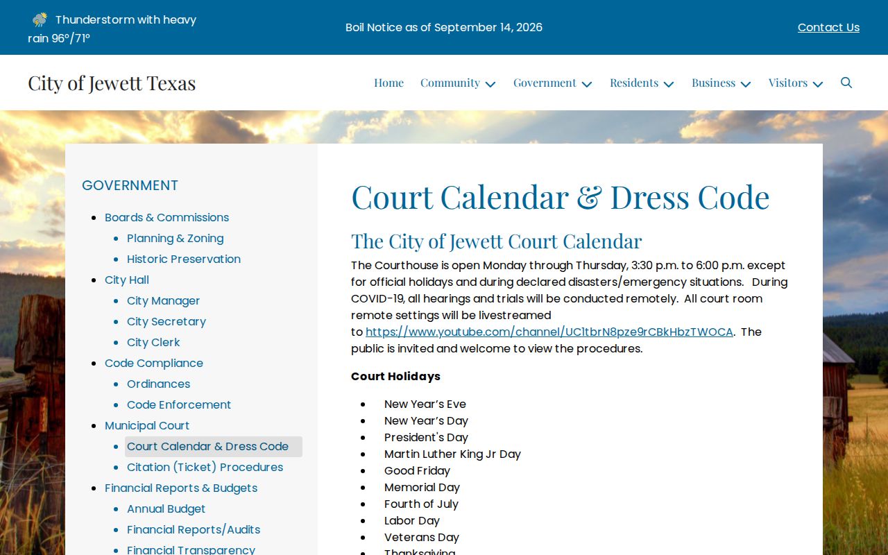Jewett court warrant records reference to court calendar and visitor access