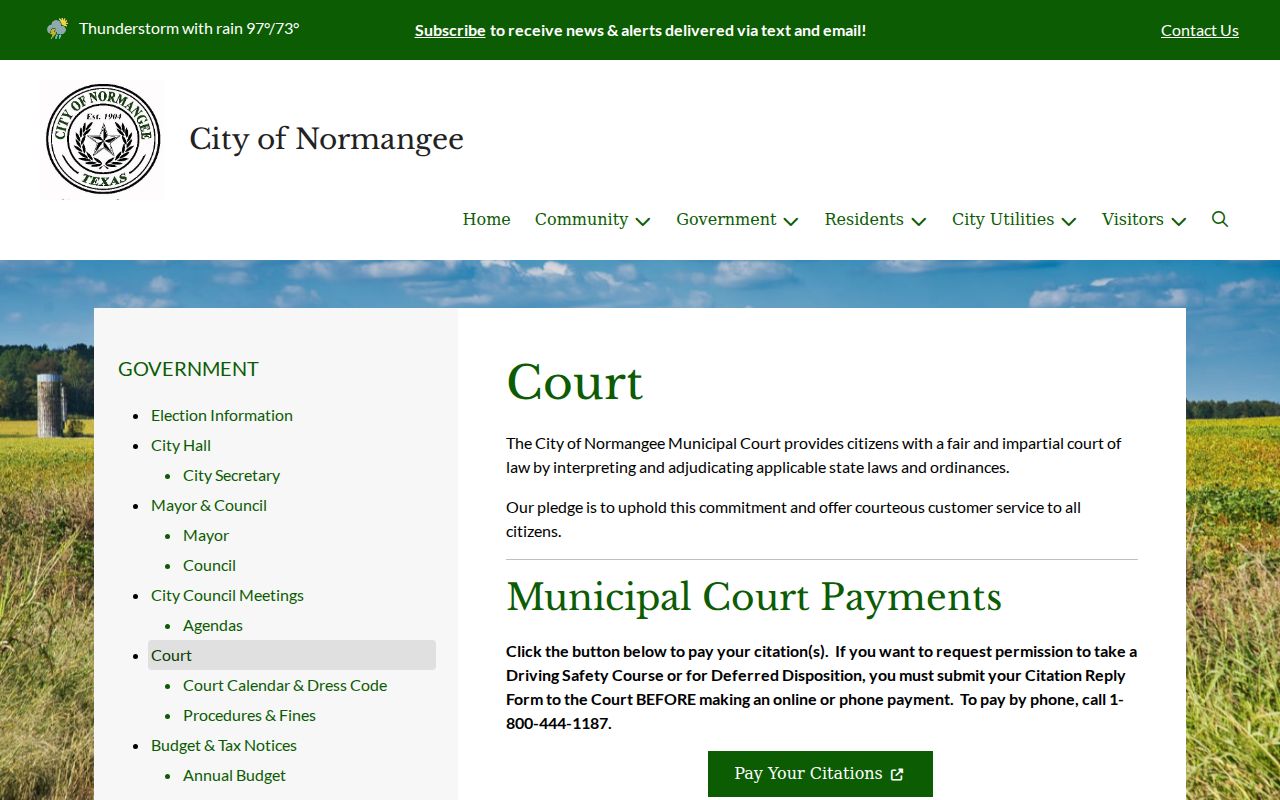 Normangee warrant records reference to the current official municipal-court page