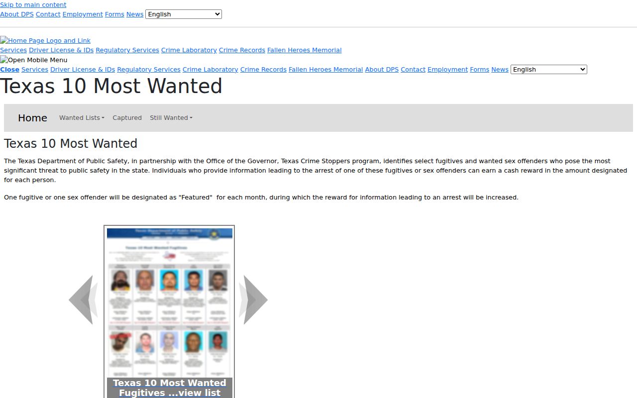 Leon County most wanted reference to the Texas DPS statewide program