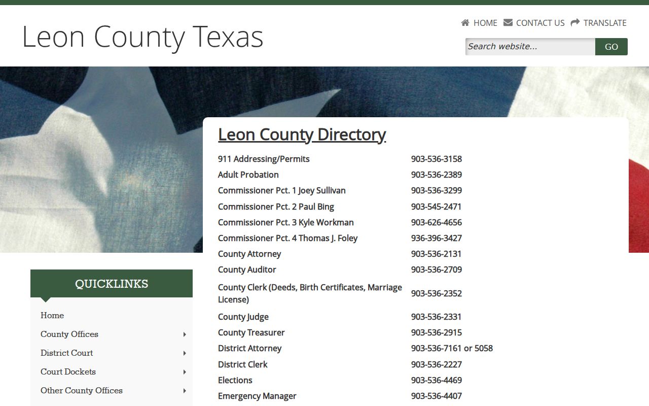 Leon County warrant records reference to official court and county office contacts